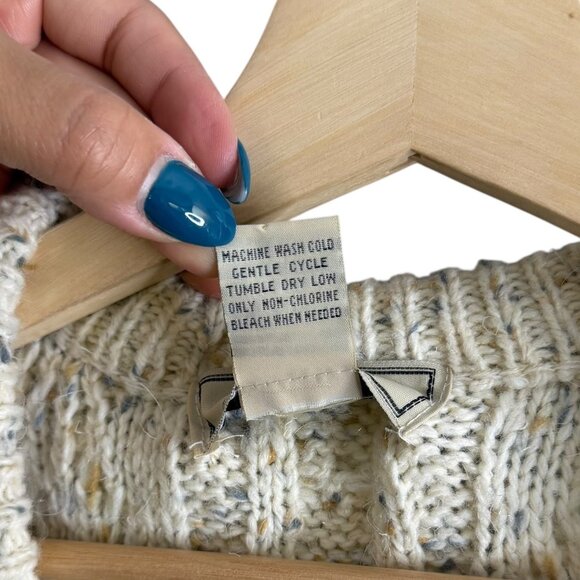 Vintage Wool Blend Cable Knit Vneck Sweater Vest Cream Large Preppy Academia - Picture 5 of 6